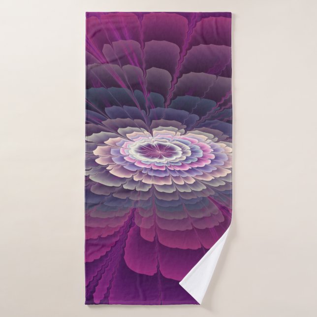 Fleur frappante abstraite fractale couleur rose (Serviette de bain)