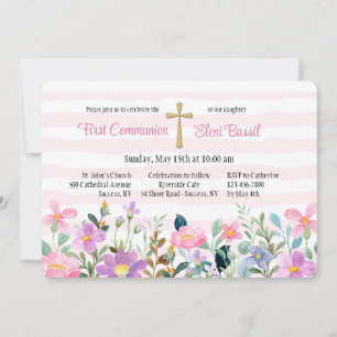 Fleur frontière rose invitation religieuse