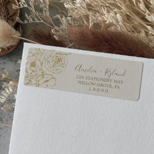 Fleur Gildée   Étiquette d'adresse de retour Crème