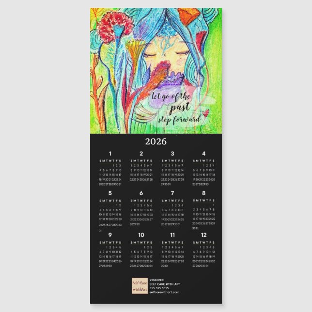 Fleur Girl Huile Pastel Calendrier Art Carte magné (Devant)