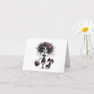 Fleur Goth mignonne avec carte de voeux Dachshund