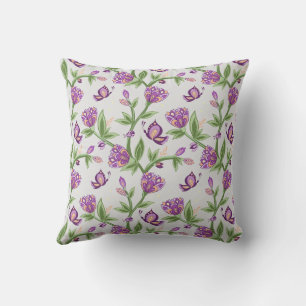 Fleur grise et violette coussin aux papillons