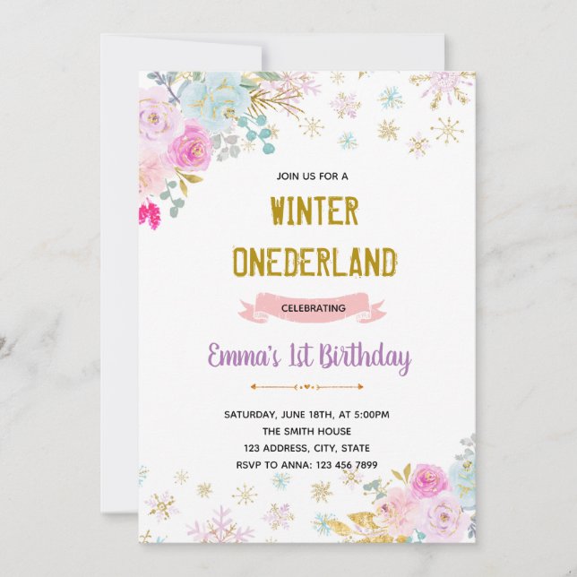 Fleur hiver onederland invitation (Devant)