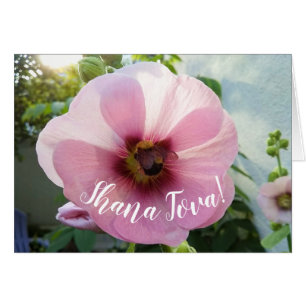 Fleur Hollyhock rose avec la carte Hashanah Bee Ro