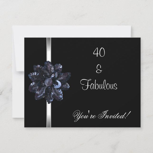 Fleur Invitation de la partie Black Sequin Fabuleu (Devant)