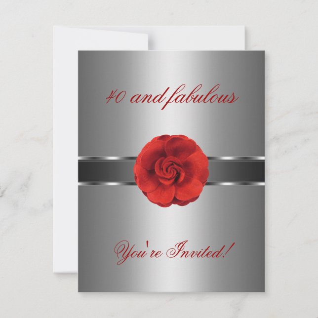 Fleur Invitation Fleur Rouge Argent Fabuleux 40e (Devant)