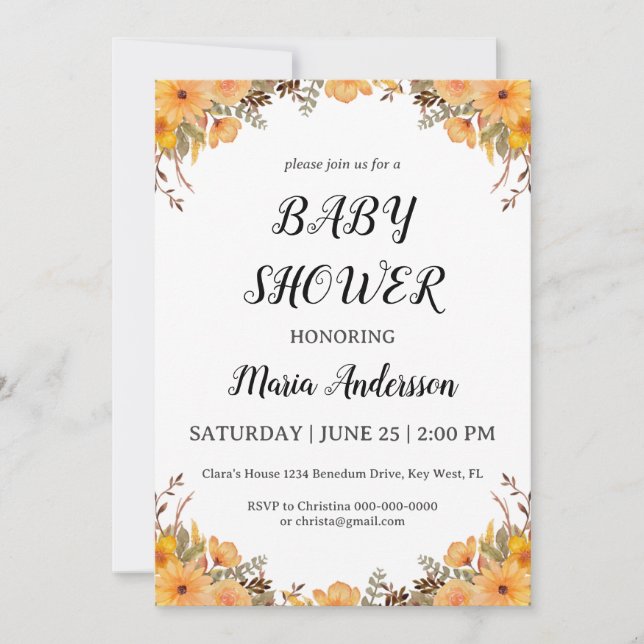 Fleur Jaune Baby Girl Baby shower Invitation (Devant)