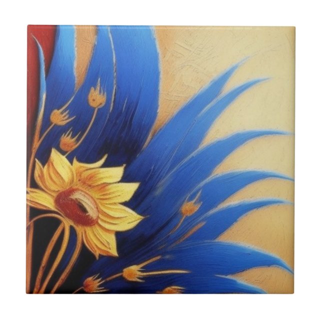 Fleur jaune et bleu Carreaux en céramique (Devant)