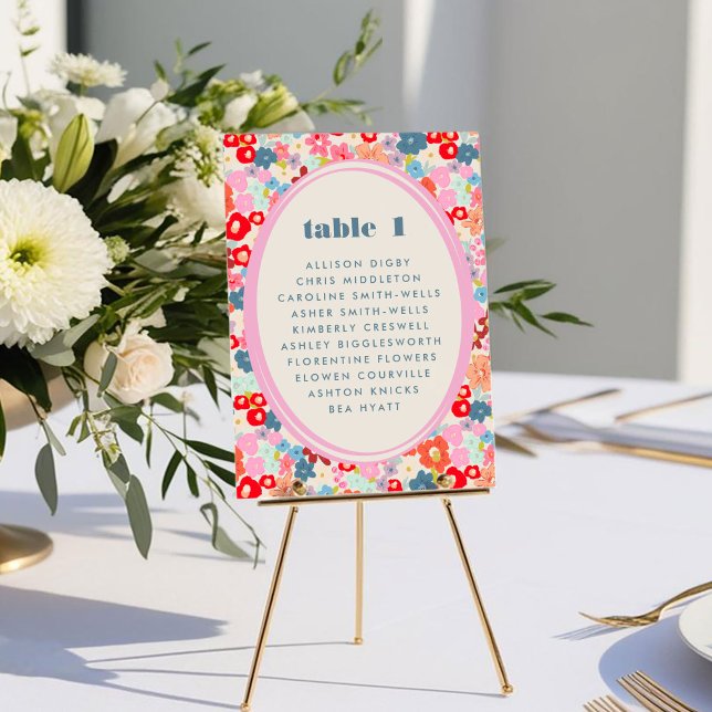 Fleur Joie Gras brillant Floral Table Pas de siège (Blooming Joy Bold Bright Floral Table Number Seating Chart Card)