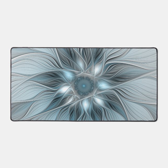 Fleur joyeuse abstraite florale fractale bleue gri (Recto)