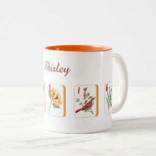 Fleur Mahjong Carreaux Mug personnalisé