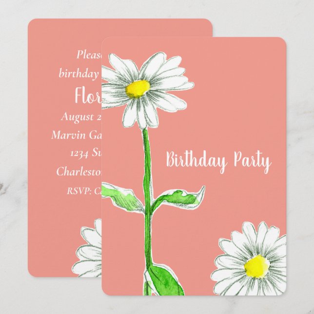 Fleur marguerite Invitation fête d'anniversaire Or (Devant / Derrière)