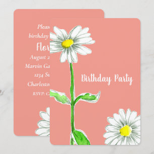 Fleur marguerite Invitation fête d'anniversaire Or