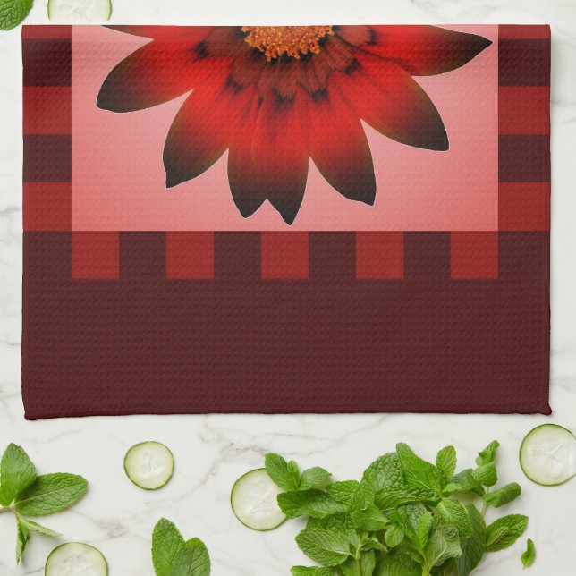 Fleur marguerite rouge #2 Serviette de cuisine (Plié)