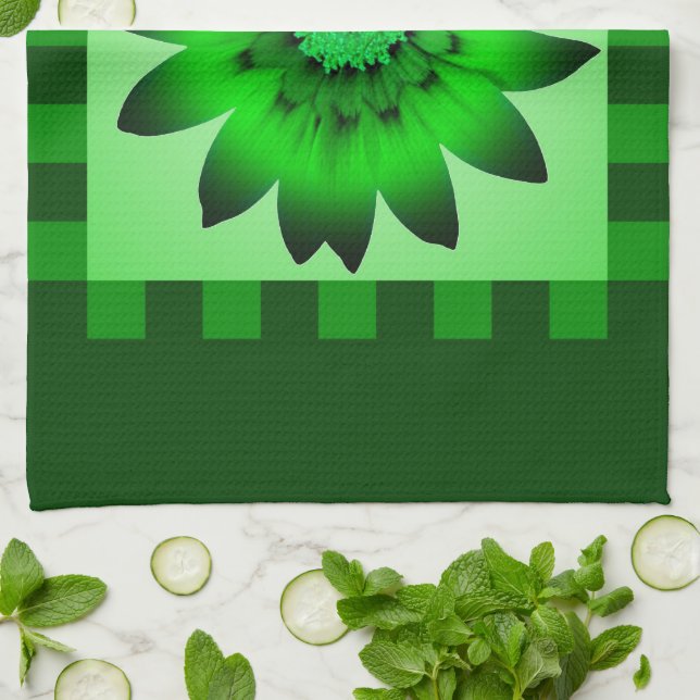 Fleur marguerite verte #2 Serviette de cuisine (Plié)