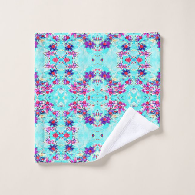 Fleur mignonne violette Motif sur Aqua Blue (Gant de toilette)
