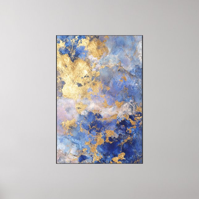 Fleur minérale : Art mural abstrait bleu et or (Recto)