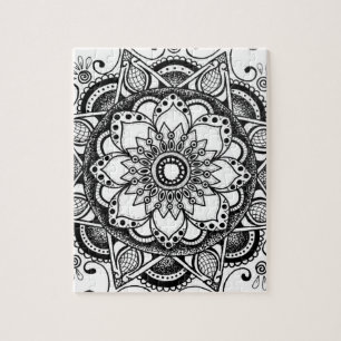 Fleur noir et blanc Mandala Art Jigsaw Puzzle