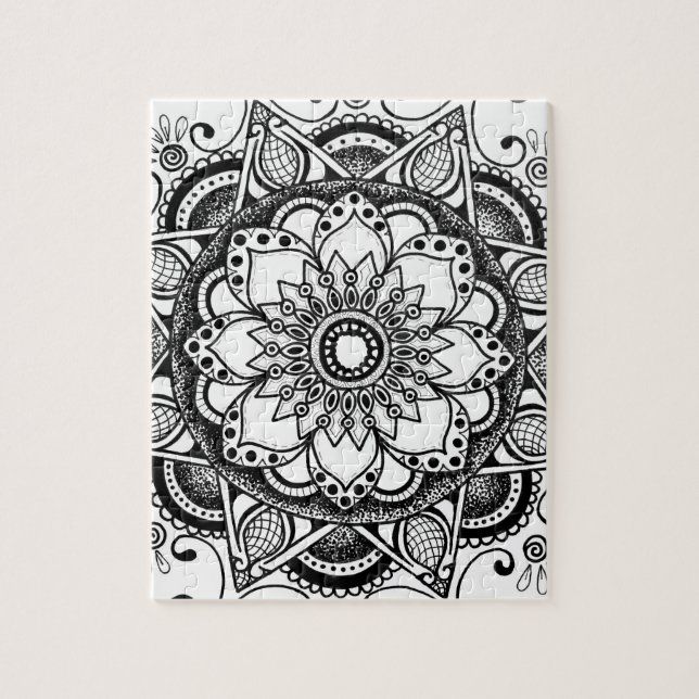 Fleur noir et blanc Mandala Art Jigsaw Puzzle (Vertical)