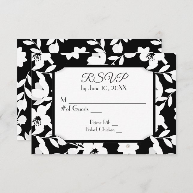 Fleur noir et blanc RSVP (Devant / Derrière)