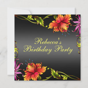 Fleur noire éclat design Anniversaire Invitation