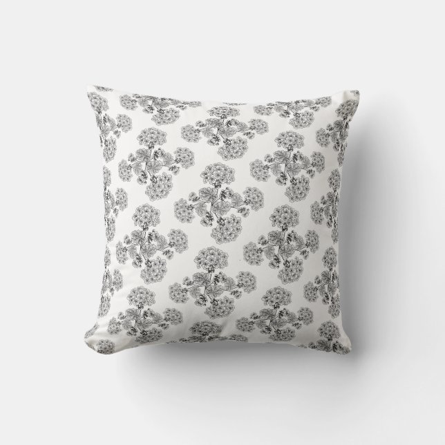 Fleur noire et blanche coussin Damask (Recto)