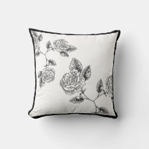 Fleur noire et blanche coussin Damask