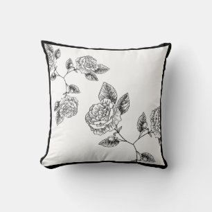 Fleur noire et blanche coussin Damask