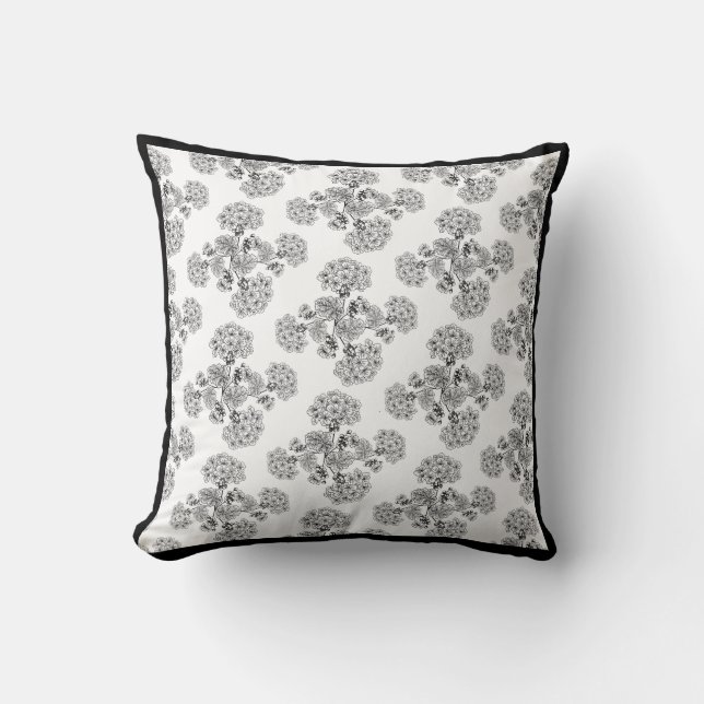 Fleur noire et blanche coussin Damask (Recto)