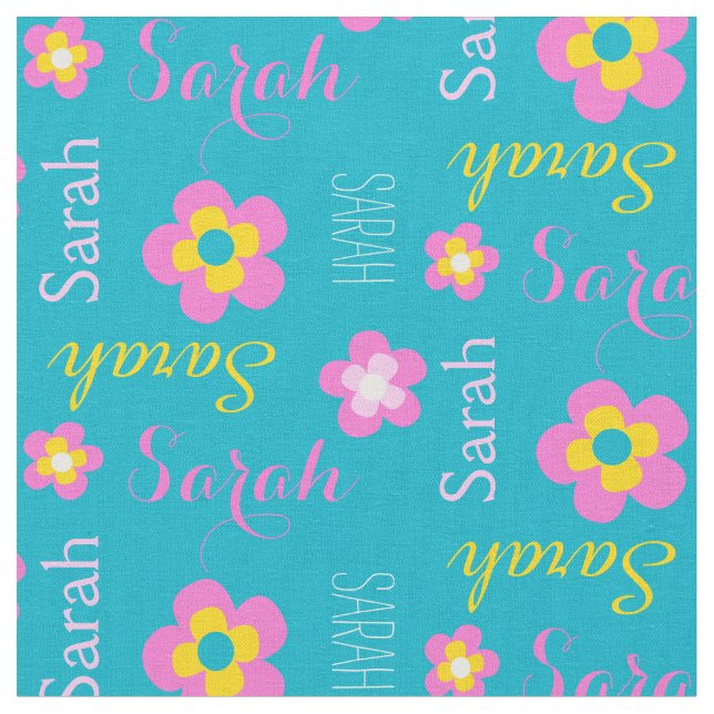 Fleur nom personnalisé aqua tissu typographique ro (Fermer)