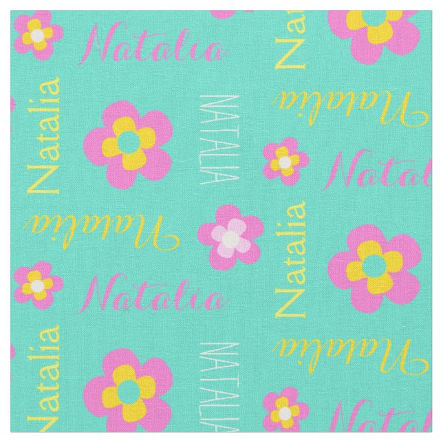 Fleur nom personnalisé rose aqua tissu de texte (Fermer)