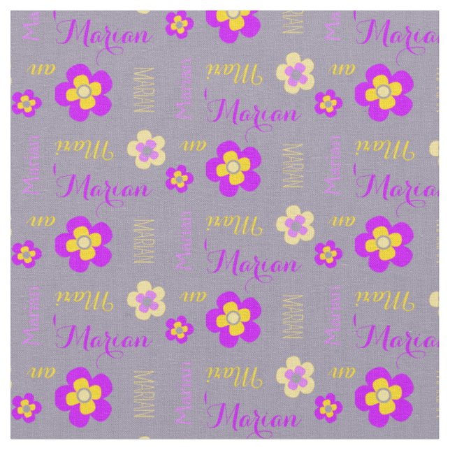 Fleur nom personnalisé texte gris violet tissu (Fermer)