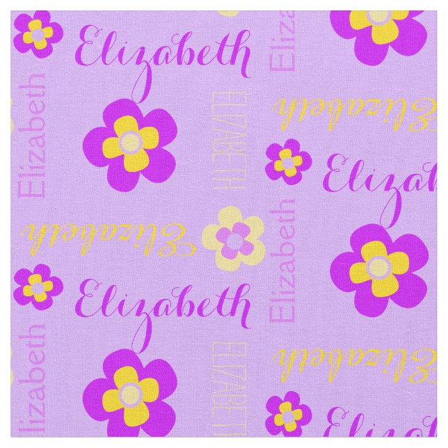 Fleur nom personnalisé texte tissu violet (Fermer)
