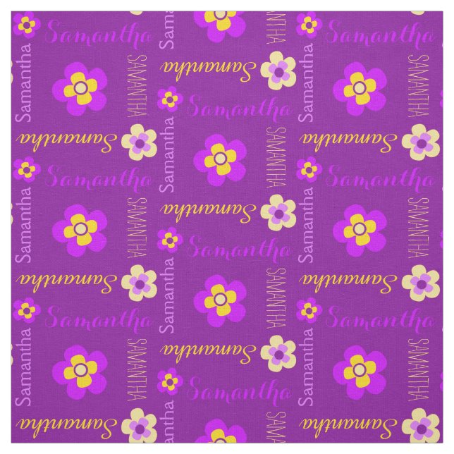 Fleur nom personnalisé texte tissu violet (Échantillon)