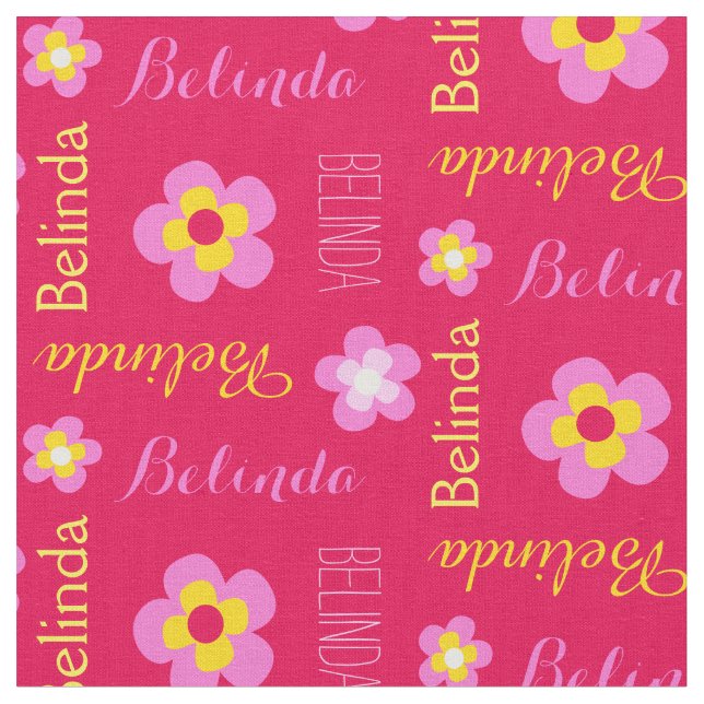 Fleur nom personnalisé tissu typographique rose (Fermer)
