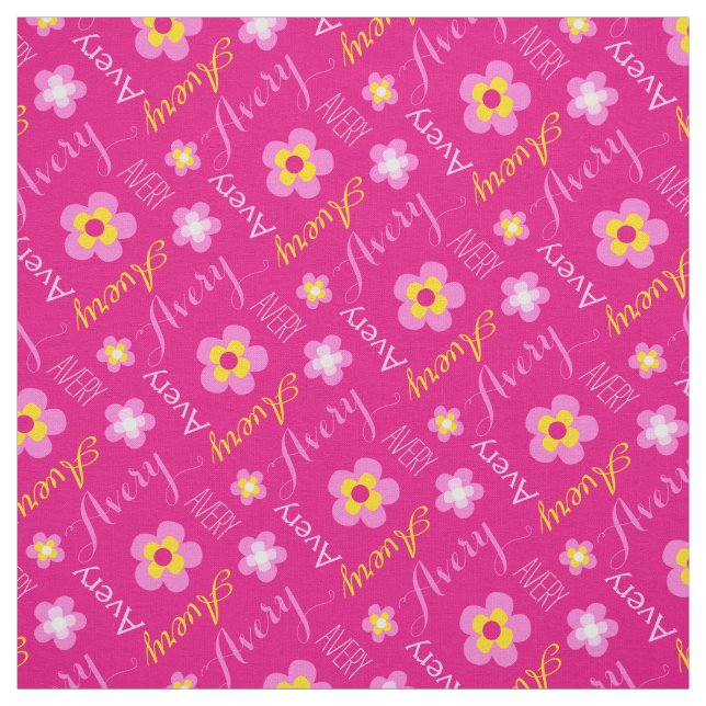 Fleur nom personnalisé tissu typographique rose (Échantillon)
