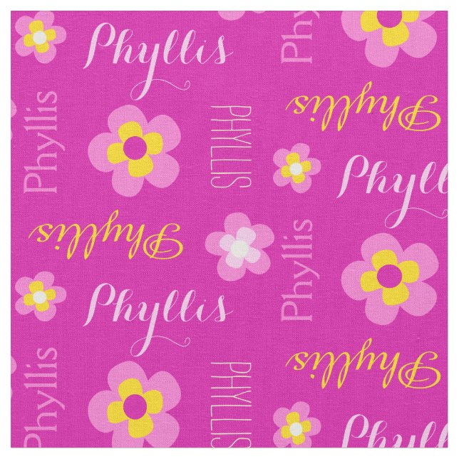 Fleur nom personnalisé tissu typographique rose (Fermer)