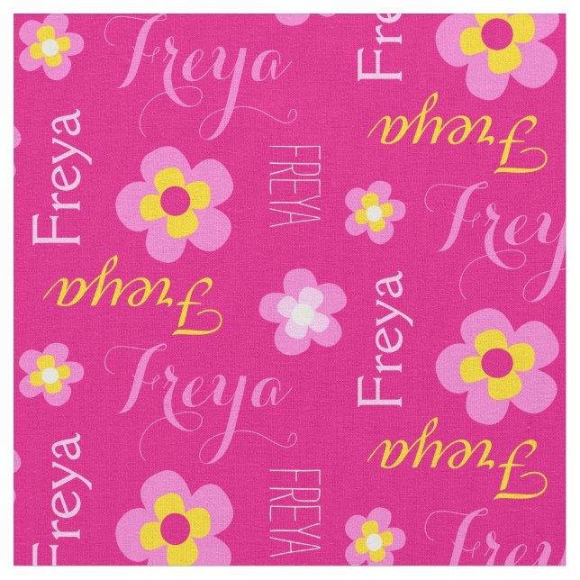 Fleur nom personnalisé tissu typographique rose (Fermer)