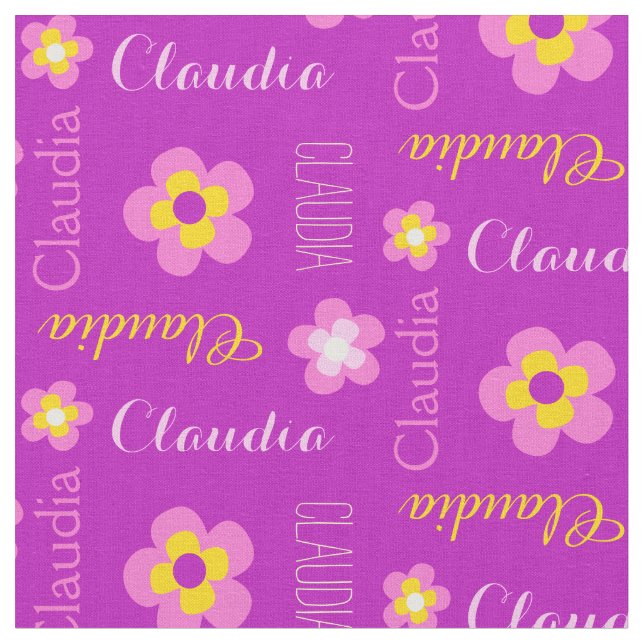 Fleur nom personnalisé tissu typographique violet (Fermer)