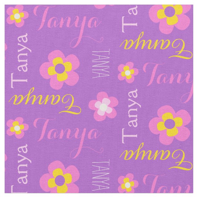 Fleur nom personnalisé tissu typographique violet (Fermer)