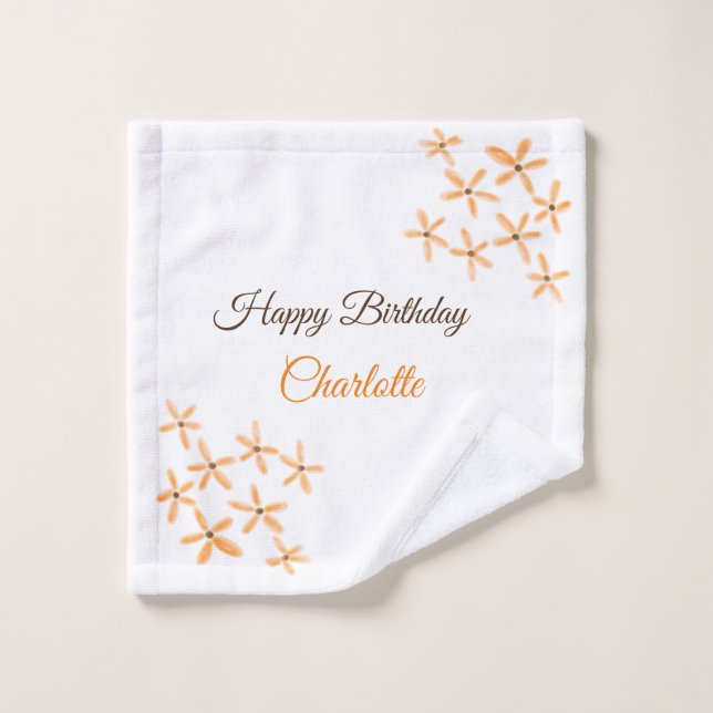 Fleur orange brune heureux anniversaire ajouter no (Gant de toilette)