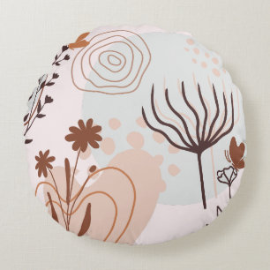 Fleur & Papillon Dans Les Tons Beige Coussin Rond