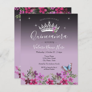 Fleur Papillon Quinceanera Budget Invitation