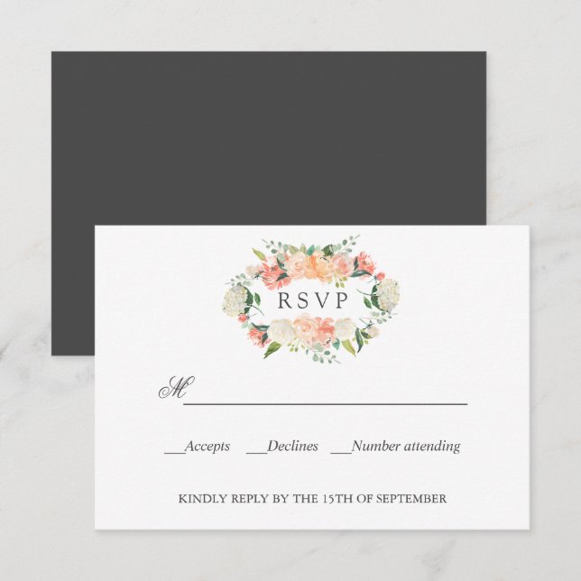 Fleur Peach rose Botanique MARIAGE RSVP (Devant / Derrière)