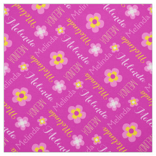 Fleur personnalisée nom Mélinda texte rose tissu