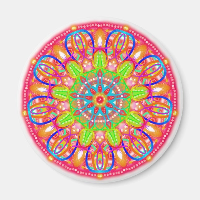 Fleur pétale bleue Mandala Boho Magnet (Devant)