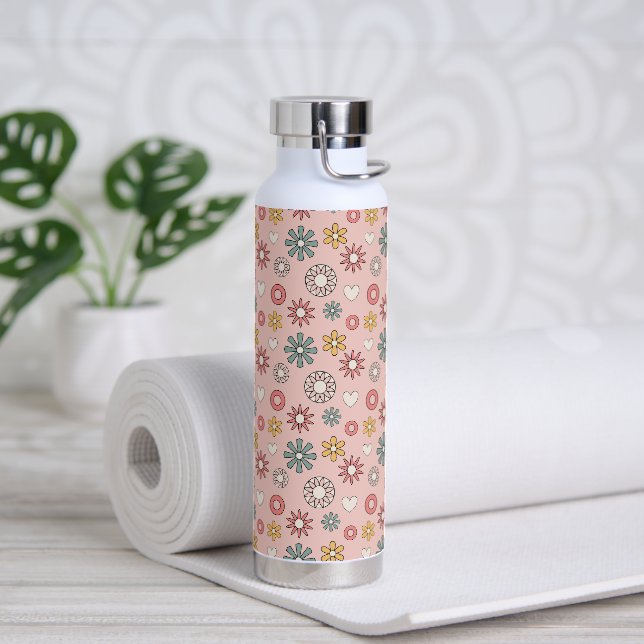 Fleur rétro et Bouteille d'eau Motif coeur (Yoga)