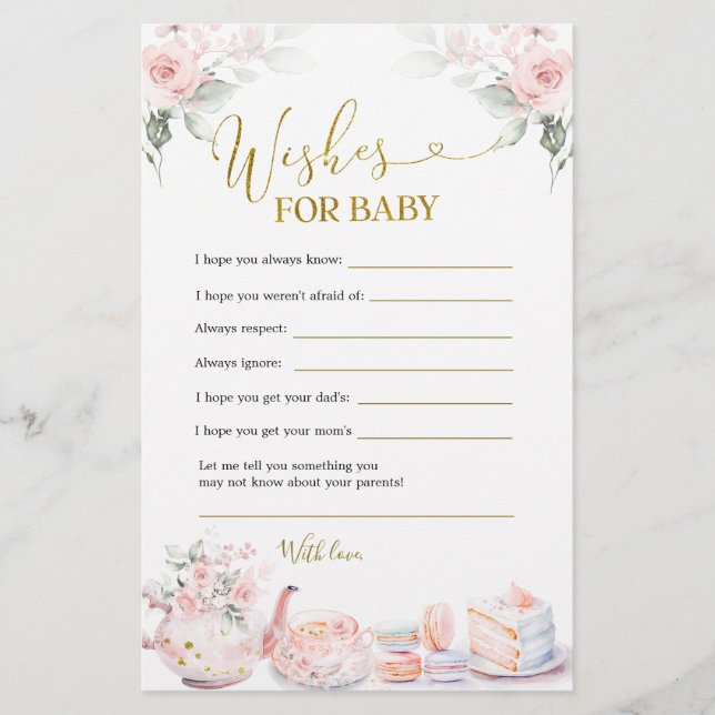 Fleur rose bey Tea Party souhaits pour bébé (Devant)