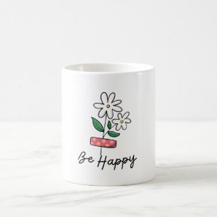 Fleur rose blanche Soyez heureux Mug