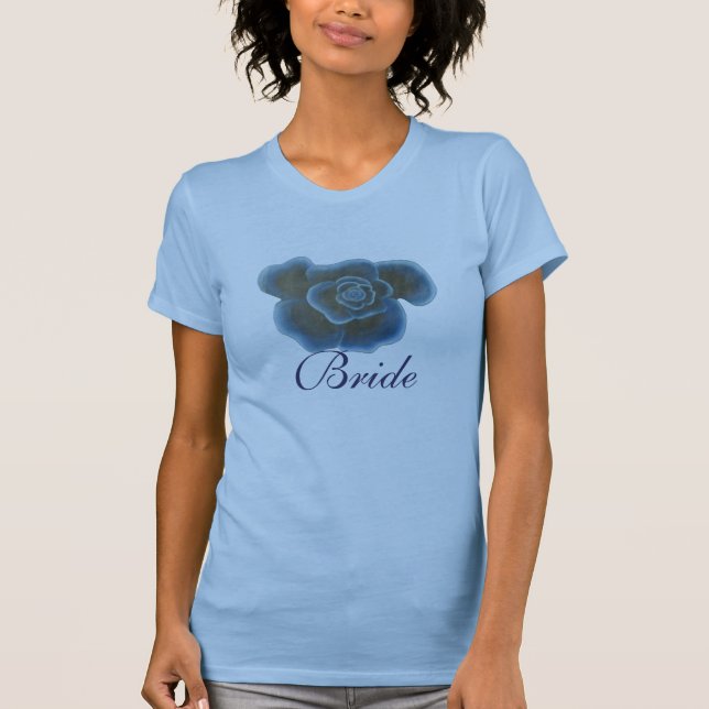 Fleur rose bleue T-shirts de mariée (Devant)